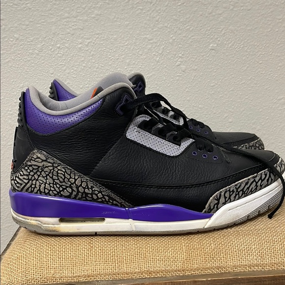 Jordan Retro 3 Black and Purple Men's Shoes